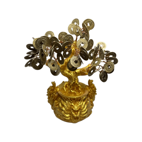 Boom van Overvloed Hars 7x11x18cm met I Ching Munten - Feng Shui Decoratie Trekt Geld Aan