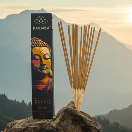 Buddha Räucherstäbchen Glückseligkeit BANJARA - 1 Packung mit 15gr Rosa Räucherstäbchen und Jasmin Masala