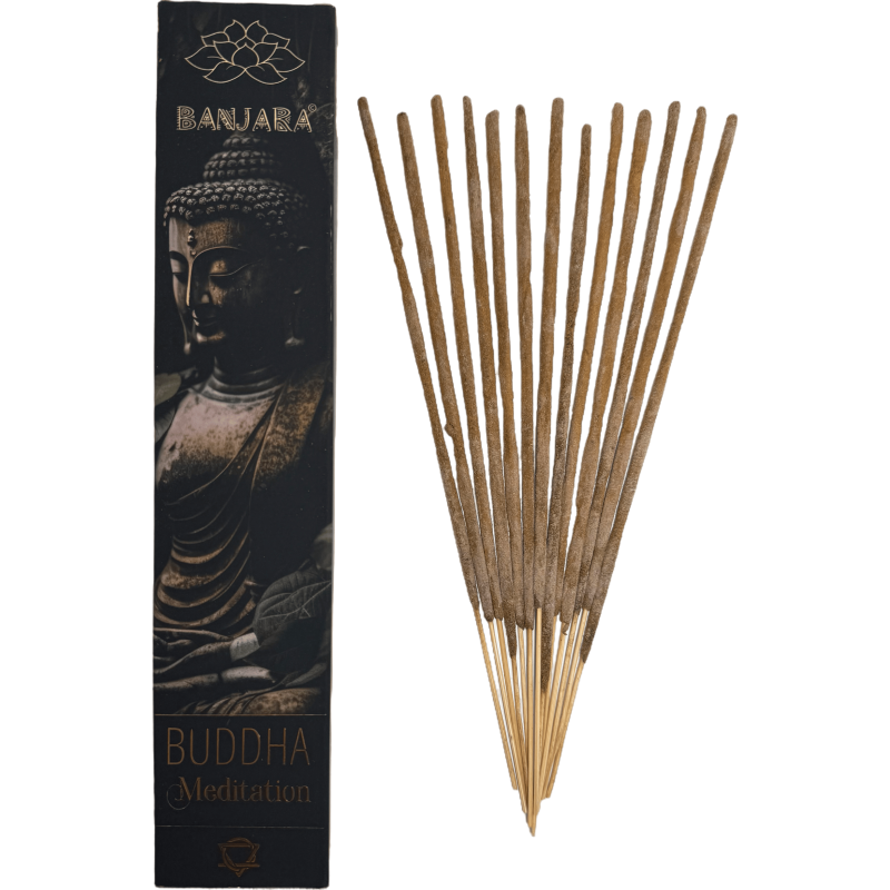 Buddha rökelse meditation BANJARA - 1 förpackning med 15gr rökelse patchouli och eucalyptus masala-Banjara Buddha rökelse-HOSTENATURA