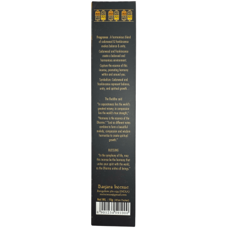 Buddha rökelse Harmony BANJARA - 1 förpackning med 15gr cederträ rökelse och frankincense masala