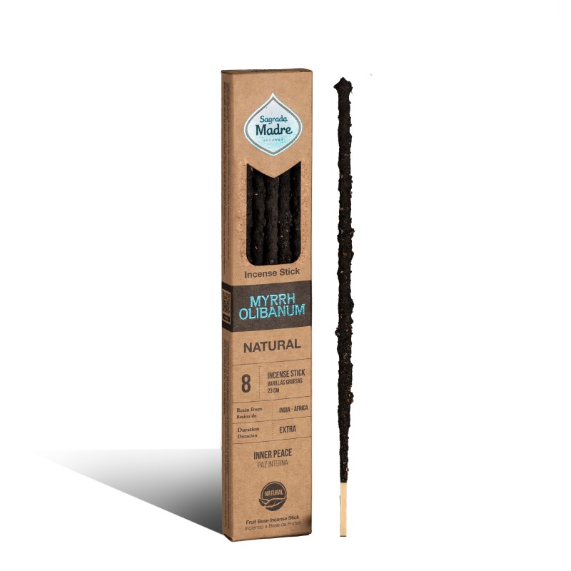 Mirra Natural e Incenso Santa Mãe Paz Interior - Sahumerio 8 palitos grossos Orgânicos-INCENSO NATURAL SAGRADA MADRE-HOSTENATURA