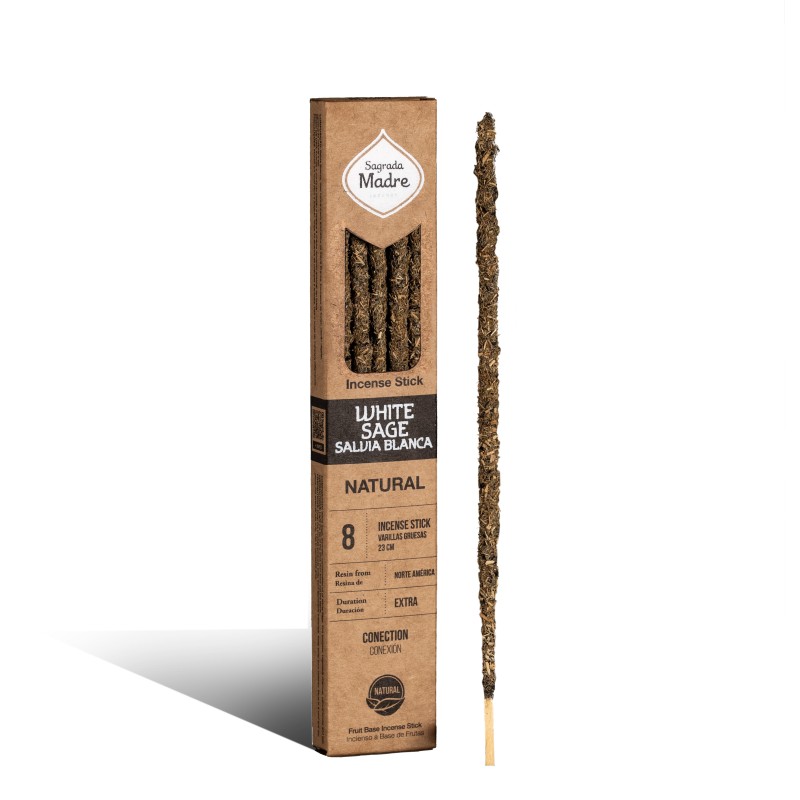 Tămâie Naturală Salvie Albă Sfânta Mamă Conexiune - Sahumerio 8 bețișoare groase Organic-SAGRADA MADRE TASAM NATURAL-HOSTENATURA
