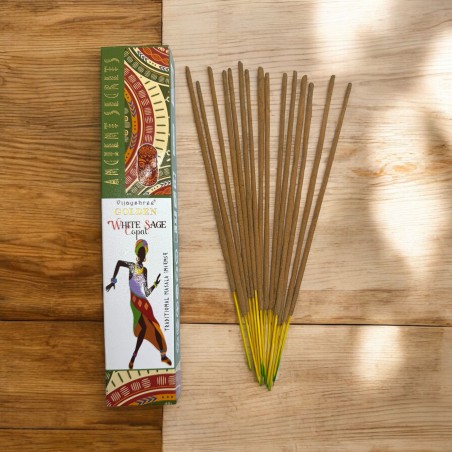 Gyllene kopal och vit salvia rökelse Golden Ancient Secrets Vijayshree - 15gr pack.