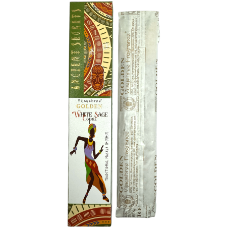 Incenso Copal Dourado e Sálvia Branca Golden Ancient Secrets Vijayshree - pacote de 15gr.