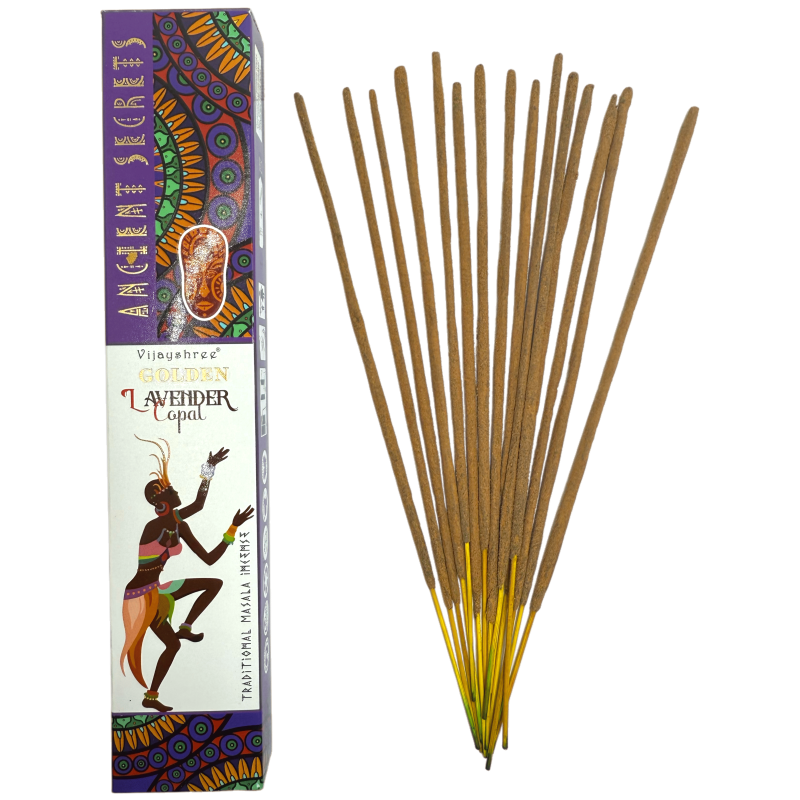 Golden Copal und Lavendel Weihrauch Golden Ancient Secrets Vijayshree - 15gr Packung.-Golden Ancient Secrets Weihrauch Golden Copal Vijayshree-HOSTENATURA