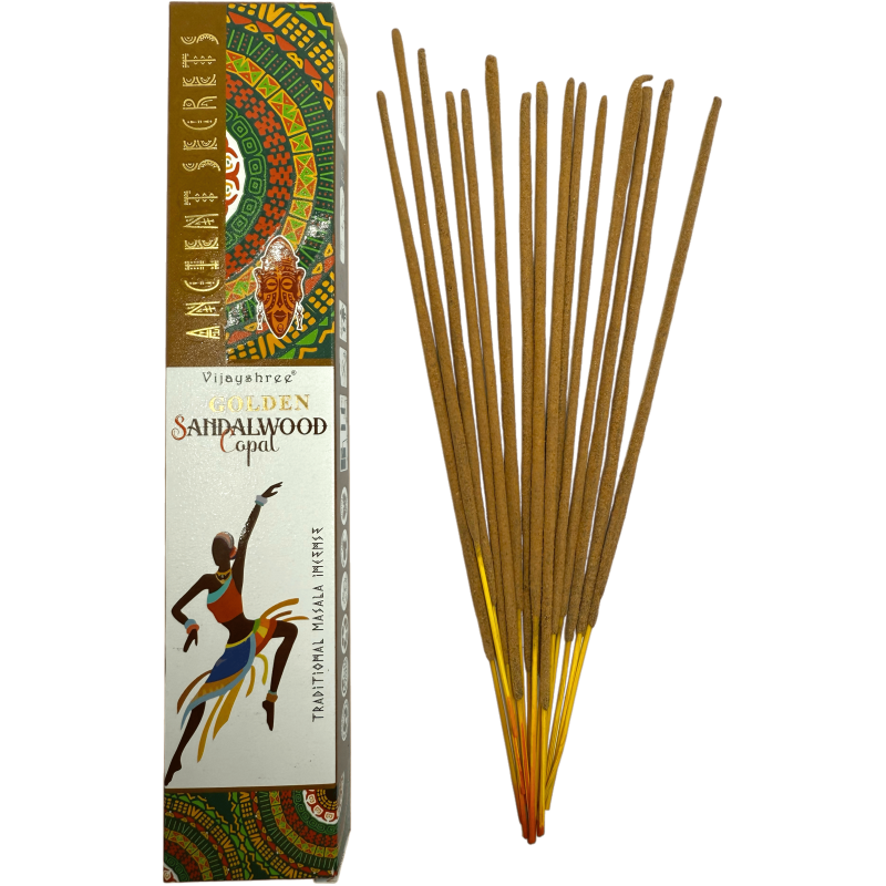 Golden Copal und Sandelholz Weihrauch Golden Ancient Secrets Vijayshree - 15gr Packung.-Golden Ancient Secrets Weihrauch Golden Copal Vijayshree-HOSTENATURA