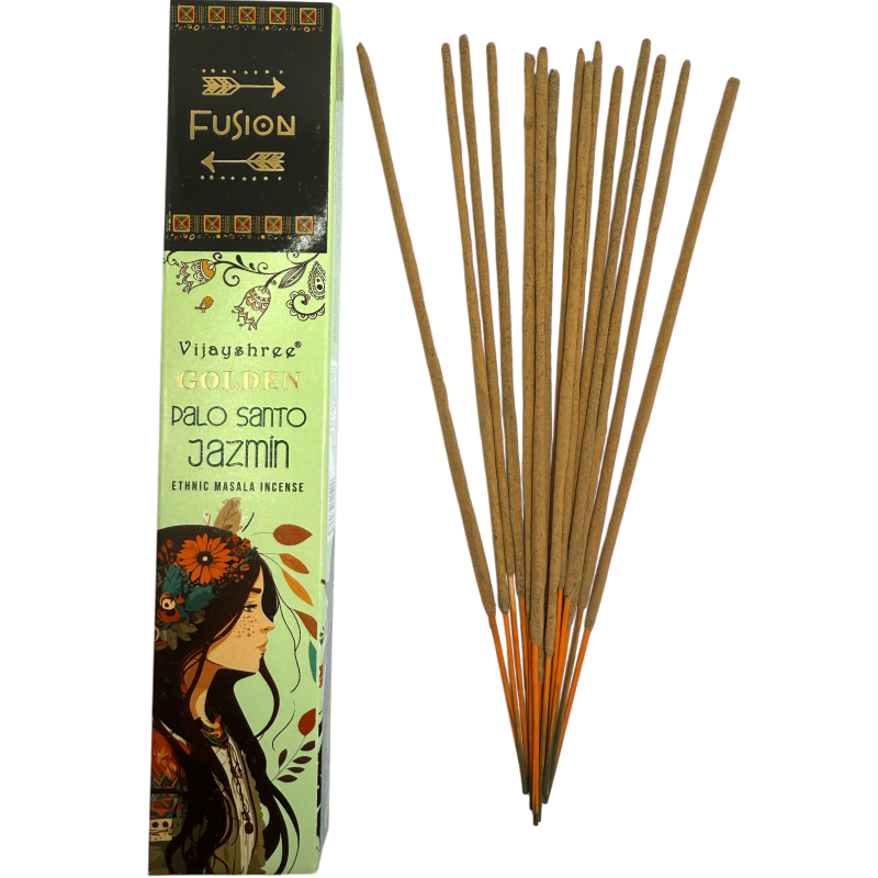 Incienso Palo Santo y Jazmín Golden Fusión Vijayshree - Cajetilla de 15gr.-Incienso Golden Fusión Palo Santo Vijayshree-HOSTENATURA