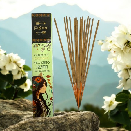 Palo Santo und Jasmin Räucherstäbchen Golden Fusion Vijayshree - 15gr Packung.