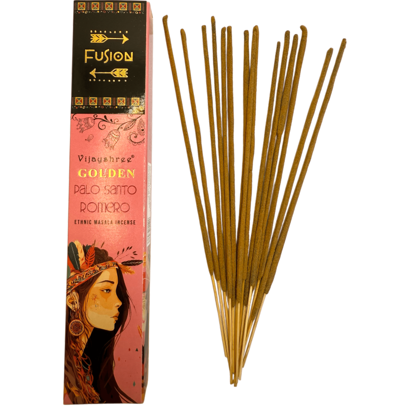Incienso Palo Santo y Romero Golden Fusión Vijayshree - Cajetilla de 15gr.-Incienso Golden Fusión Palo Santo Vijayshree-HOSTENATURA