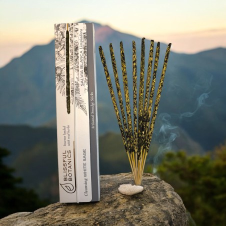 Organic White Sage Incense Blissful Botanics TULASI Natural Artisan - Cleansing Sage - 8 organic incense sticks
