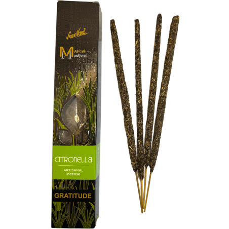 Incienso Citronela Gratitud Manifest SREE VANI - Incienso Natural Orgánico Artesanal - 4 barritas gruesas calidad Extra