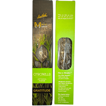 Incienso Citronela Gratitud Manifest SREE VANI - Incienso Natural Orgánico Artesanal - 4 barritas gruesas calidad Extra