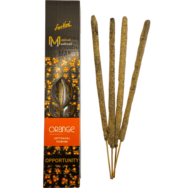 Incienso Naranja Oportunidad Manifest SREE VANI - Incienso Natural Orgánico Artesanal - 4 barritas gruesas calidad Extra-INCIENSOS MANIFEST SREE VANI-HOSTENATURA