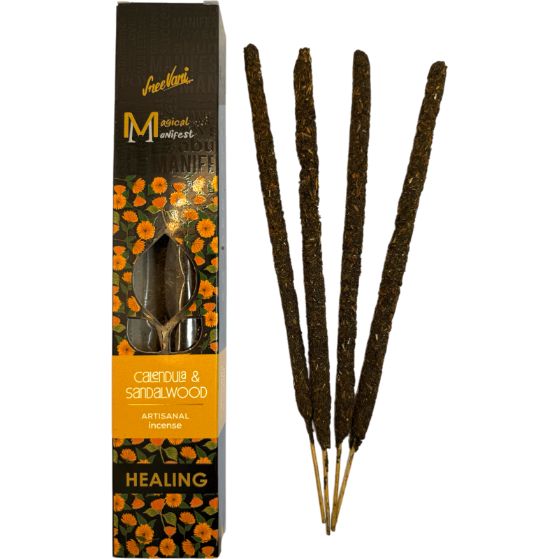 Calendula and Sandelwood Healing Incense Manifest SREE VANI - Natural Organic Artisan Incense - 4 tjocka kvalitetsbarer-MANIFEST FÖR RÖKELSE SREE VANI-HOSTENATURA