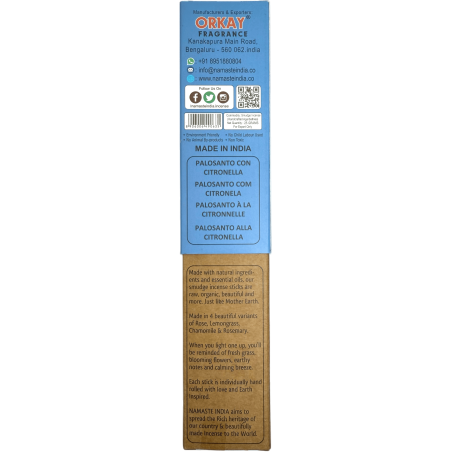 Incienso Natural de Palo Santo y Citronela NAMASTE INDIA Earth Inspired - Cajita de 25gr de Incienso Orgánico