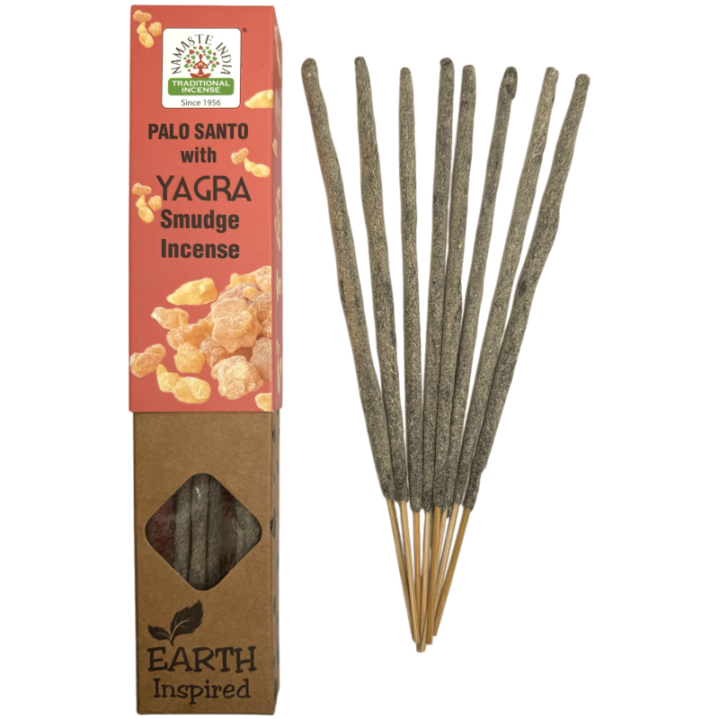 Incienso Natural de Palo Santo y Yagra NAMASTE INDIA Earth Inspired - Cajita de 25gr de Incienso Orgánico-Inciensos Natural Palo Santo NAMASTE INDIA ORKAY-HOSTENATURA