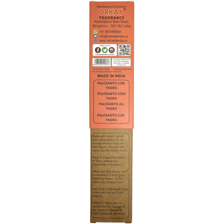 Incenso Natural de Palo Santo e Yagra NAMASTE INDIA Inspirado na Terra - Caixa de 25gr de Incenso Orgânico
