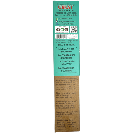 Incenso Natural Palo Santo e Eucalipto NAMASTE INDIA Inspirado na Terra - Caixa de 25gr de Incenso Orgânico