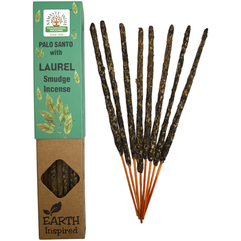 Incienso Natural de Palo Santo y Laurel NAMASTE INDIA Earth Inspired - Cajita de 25gr de Incienso Orgánico-Inciensos Natural Palo Santo NAMASTE INDIA ORKAY-HOSTENATURA