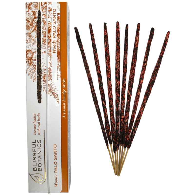 Ekologisk Palo Santo Blissful Botanics TULASI Natural Artisan Rökelse - Palo Santo Woody - 8 ekologiska rökelsepinnar-Inciensos Blissful Botanics Tulasi-HOSTENATURA