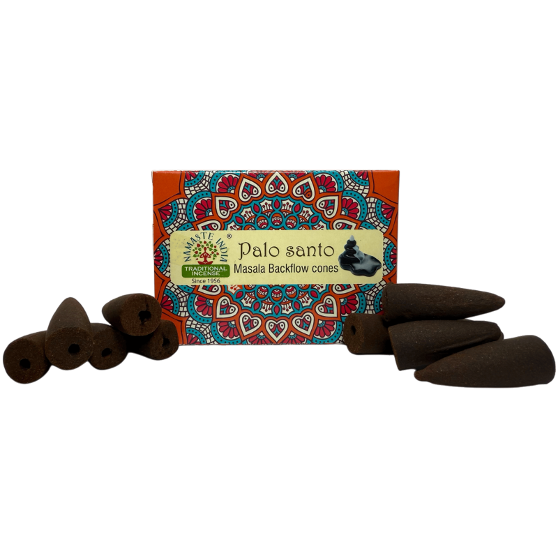 Palo Santo NAMASTE INDIA Reflux Cones - 10 Blackflow Räucherkegel-Orkay NAMASTE INDIA Reflux Räucherkegel-HOSTENATURA