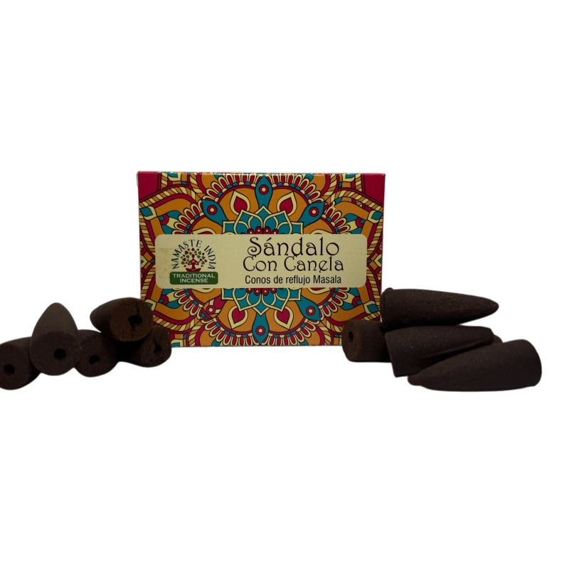 Cônes de Reflux Bois de Santal à la Cannelle NAMASTE INDIA - 10 cônes d’encens blackflow-Cônes d’encens Orkay NAMASTE INDIA Reflux-HOSTENATURA