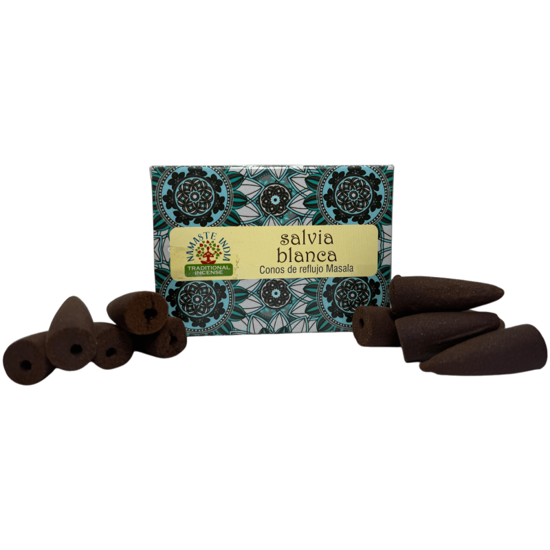 White Sage Reflux Cones NAMASTE INDIA - 10 blackflow incense cones-Orkay NAMASTE INDIA Reflux Incense Cones-HOSTENATURA