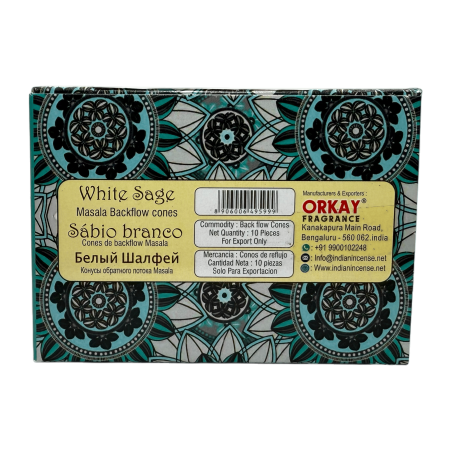 Cones de Refluxo White Sage NAMASTE INDIA - 10 cones de incenso blackflow