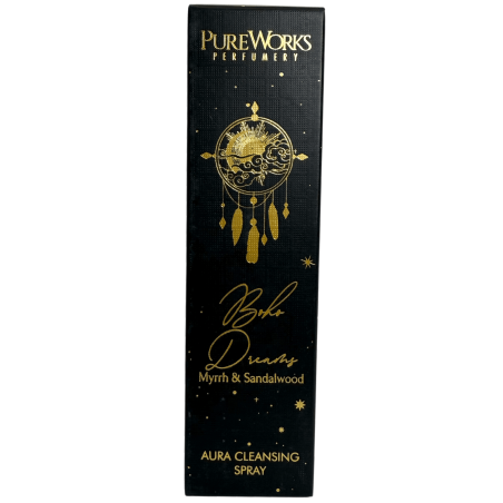 Spray Ambientador Esotérico Sueños Bohemios PureWorks Boho Dreams Mirra y Sándalo Aura Cleansing Spray 100ml.