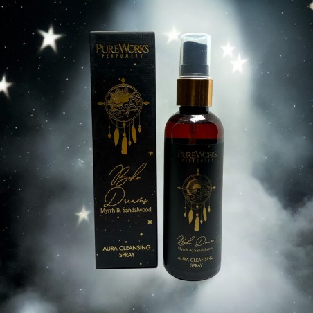 Spray Ambientador Esotérico Sueños Bohemios PureWorks Boho Dreams Mirra y Sándalo Aura Cleansing Spray 100ml.