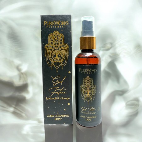 Spray Ambientador Esotérico Buena Fortuna PureWorks Good Fortune Pachulí y Naranja Aura Cleansing Spray 100ml.