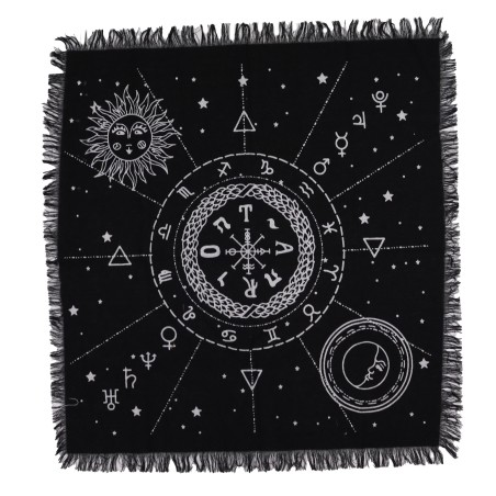 Nappe d’autel à franges ésotériques Lune et Soleil - 50x50cm
