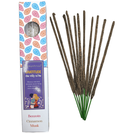 Gratitude Organic Incense Blissful Blends Vijayshree Benzoë, Kaneel en Muskus - 25gr Doos.