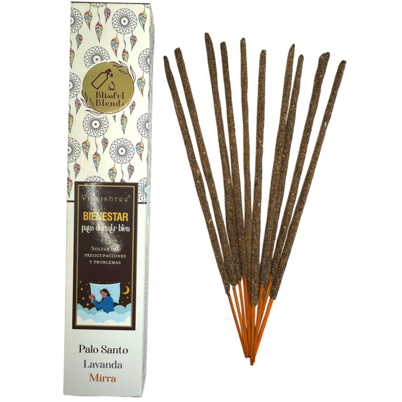 Blissful Blends Vijayshree Palo Santo Tămâie organică de bunăstare, lavandă și smirnă - Cutie de 25gr.-Amestecuri fericite Tămâie Vijayshree-HOSTENATURA