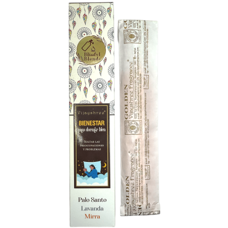 Blissful Blends Vijayshree Palo Santo Biologisch Welzijn Wierook, Lavendel en Mirre - 25gr Doos.