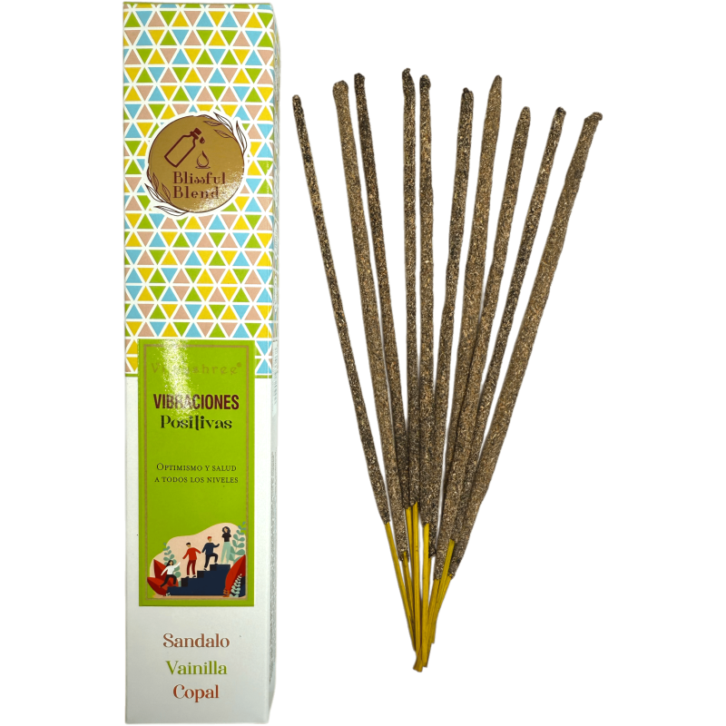Tămâie organică Vibrații pozitive Amestecuri fericite Vijayshree Lemn de santal, Vanilie și Copal - Cutie de 25gr.-Amestecuri fericite Tămâie Vijayshree-HOSTENATURA