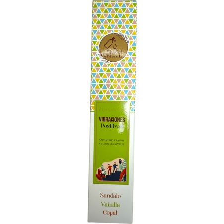 Incienso orgánico Vibraciones Positivas Blissful Blends Vijayshree Sándalo, Vainilla y Copal - Cajita de 25gr.