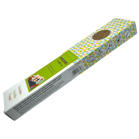 Incienso orgánico Vibraciones Positivas Blissful Blends Vijayshree Sándalo, Vainilla y Copal - Cajita de 25gr.