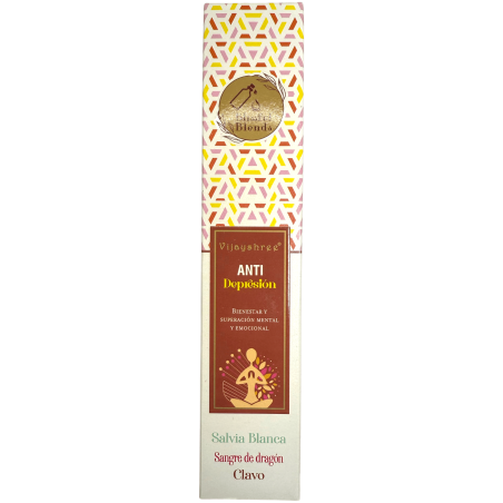 Blissful Blends Vijayshree Salvia Bianca, Sangue di Drago e Chiodi di Garofano Incenso Biologico Anti-Depressione - Scatola da 2