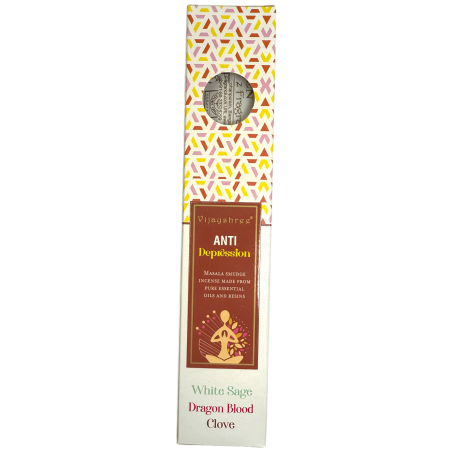 Blissful Blends Vijayshree Salvia Bianca, Sangue di Drago e Chiodi di Garofano Incenso Biologico Anti-Depressione - Scatola da 2