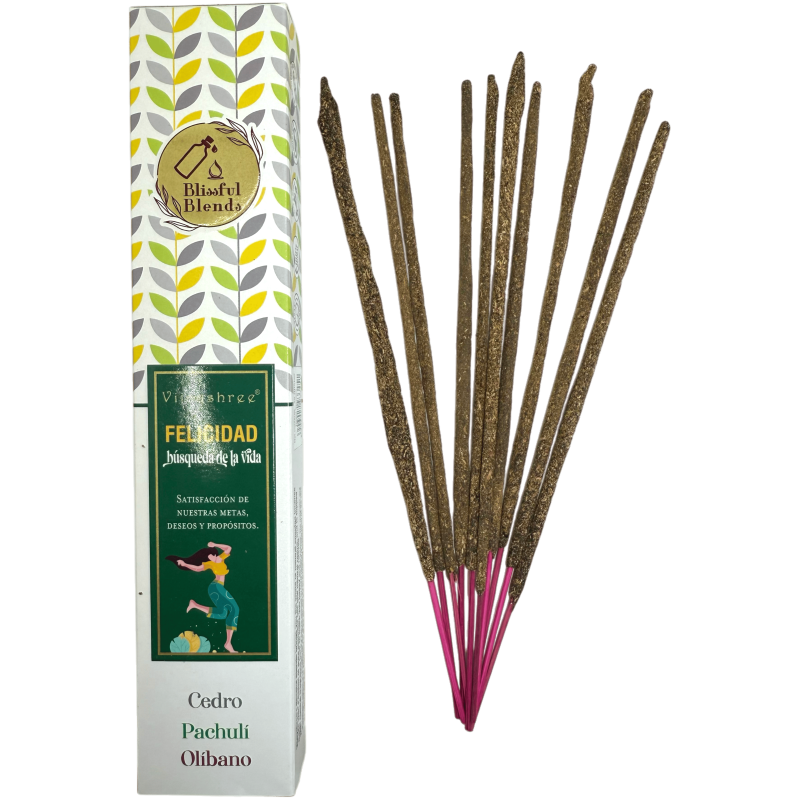 يمزج Happiness Blissful بين Vijayshree Cedar و Patchouli و اللبان البخور العضوي - علبة 25 غرام.-خلطات سعيدة بخور Vijayshree-HOSTENATURA