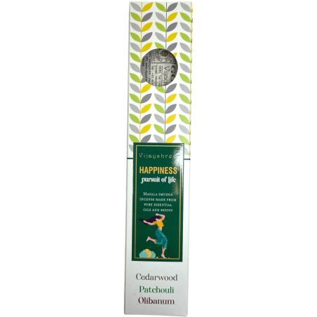 Incenso Orgânico Happiness Blissful Blends Vijayshree Cedar, Patchouli e Frankincense - Caixa de 25gr.