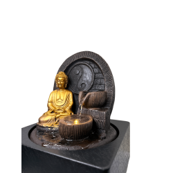 LED付き仏噴水18x18x23cm - 屋内樹脂噴水 - HOSTENATURA