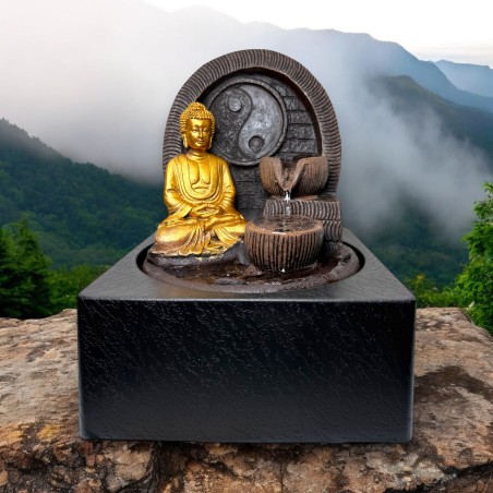Fontaine Bouddha avec LED 18x18x23cm - Fontaine intérieure en résine - HOSTENATURA