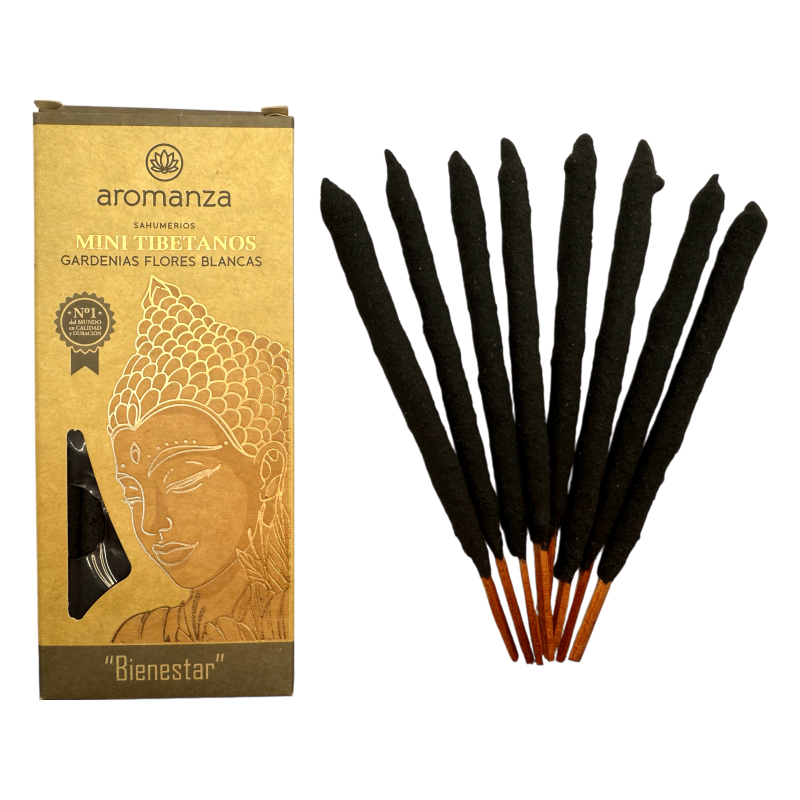 Mini Tibetische Räucherstäbchen Gardenien Weiße Blumen Aromanza Argentinien - 8 Räucherstäbchen 40min Dauer - Wellness-Tibetische Mini-Räucherstäbchen Aromanza-HOSTENATURA