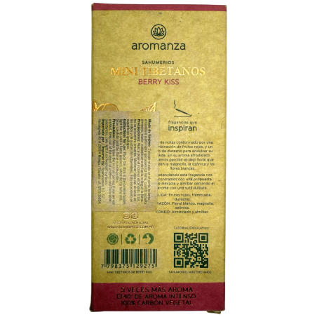 Mini Tibetan Incense Berry Kiss Aromanza Argentina - 8 rökelsepinnar 40 min varaktighet - Hemmets sötma