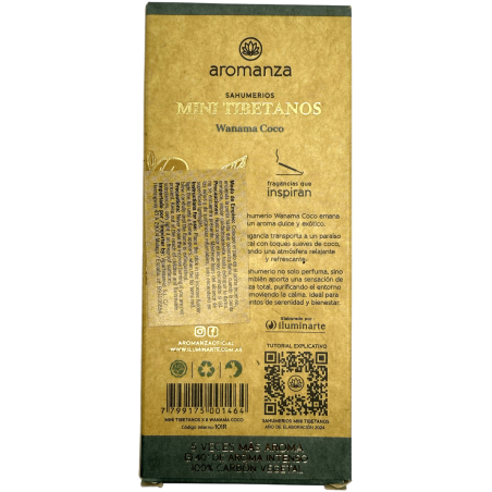 Mini tămâie tibetană Wanama Coconut Aromanza Argentina - 8 bețișoare de tămâie 40min durată - Inner Vitality