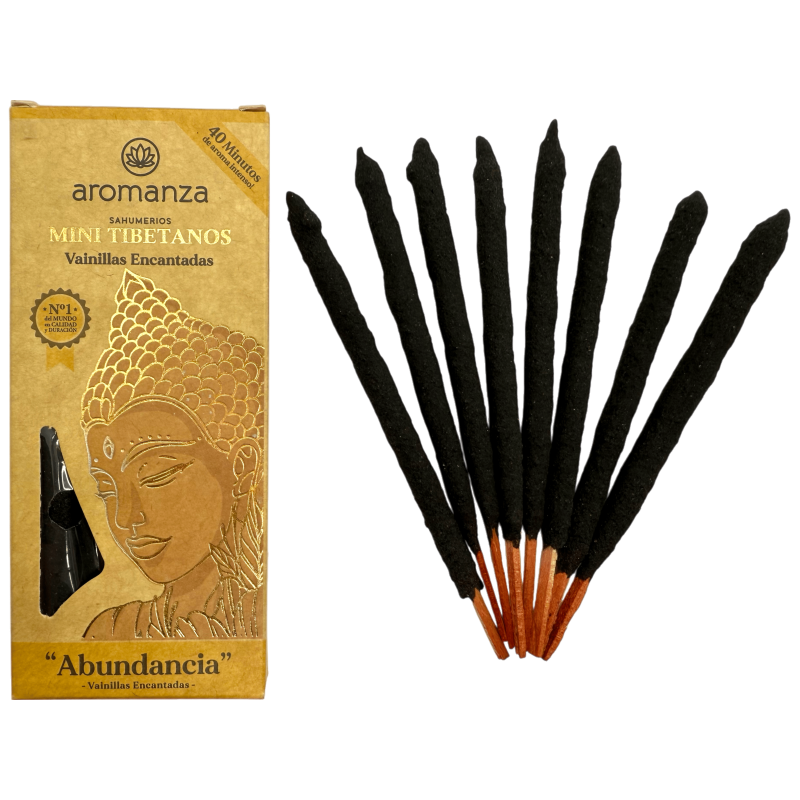 Mini tibetansk rökelse förtrollade vaniljer Aromanza Argentina - 8 rökelsepinnar 40 min varaktighet - Överflöd-Mini tibetansk rökelse Aromanza-HOSTENATURA