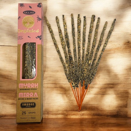 Kadzidło z mirrą Ullas - Mirra - ULLAS - Ręcznie robione - 25gr - Wyprodukowano w Indiach - 100% naturalne - Kadzidło organiczne