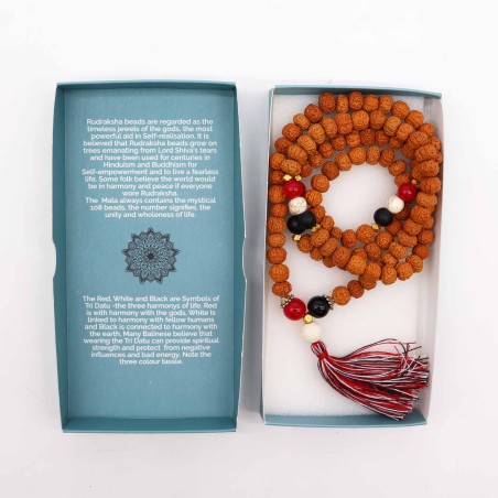 Colar Mala de Bali Acredite e Cresça - 108 Rudraksha